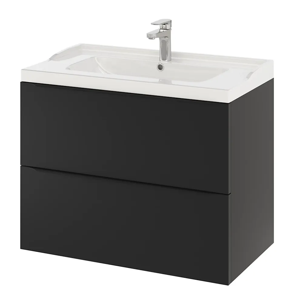 Meuble sous vasque suspendu noir mat l.80 x H.60 x P.45 cm, GoodHome Imandra