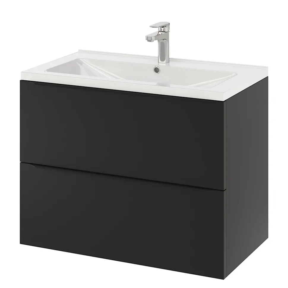 Meuble sous vasque suspendu noir mat l.80 x H.60 x P.45 cm, GoodHome Imandra