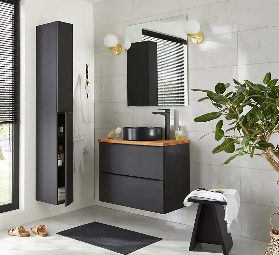 Meuble sous vasque suspendu noir mat l.80 x H.60 x P.45 cm, GoodHome Imandra