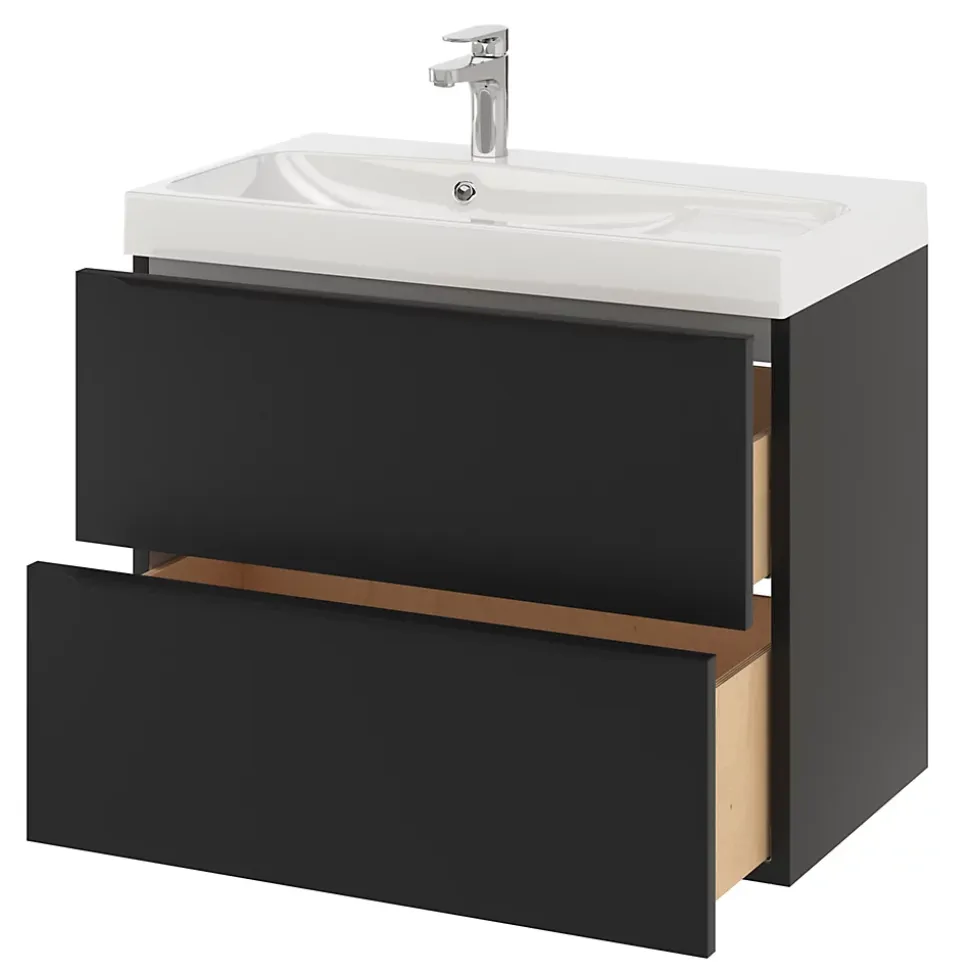 Meuble sous vasque suspendu noir mat l.80 x H.60 x P.45 cm, GoodHome Imandra