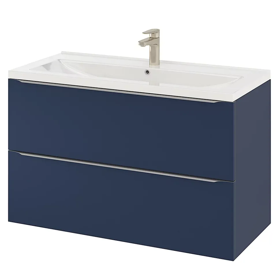 Meuble sous vasque suspendu bleu nuit mat l.100 x H.60 x P.45 cm, GoodHome Imandra