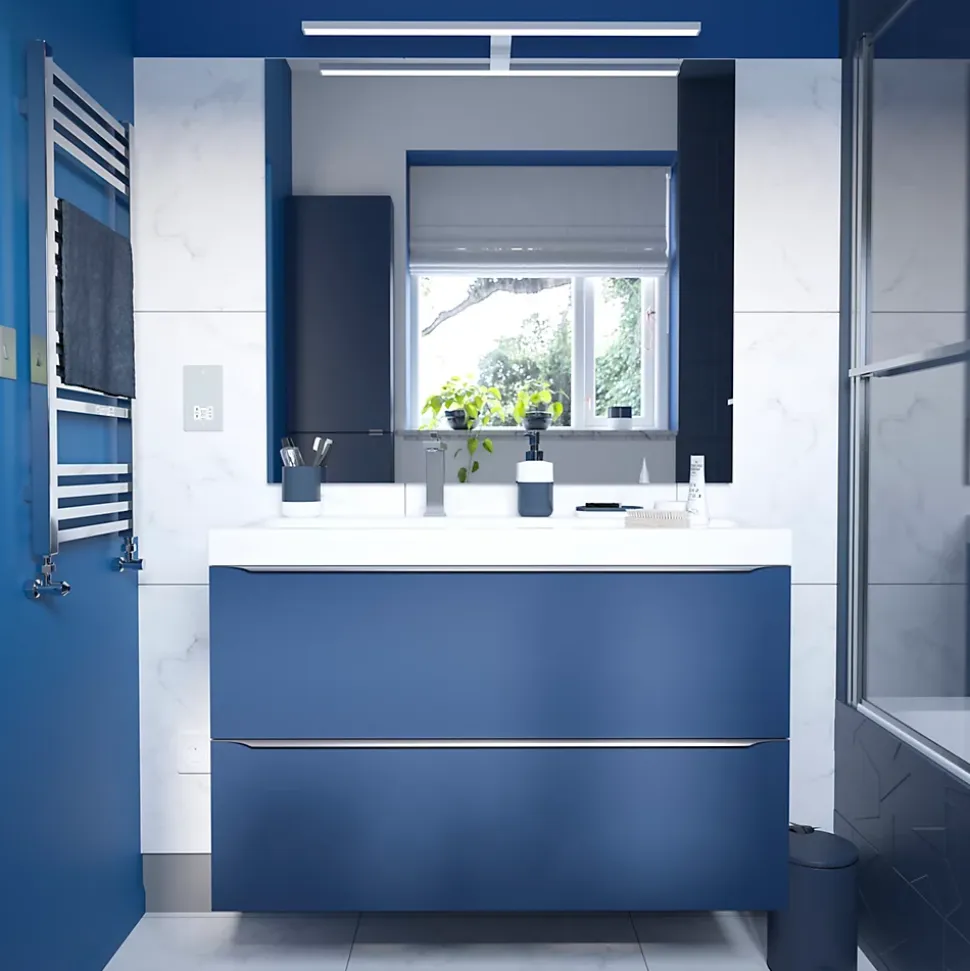 Meuble sous vasque suspendu bleu nuit mat l.100 x H.60 x P.45 cm, GoodHome Imandra