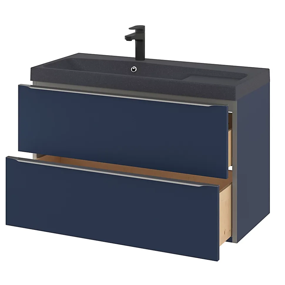 Meuble sous vasque suspendu bleu nuit mat l.100 x H.60 x P.45 cm, GoodHome Imandra
