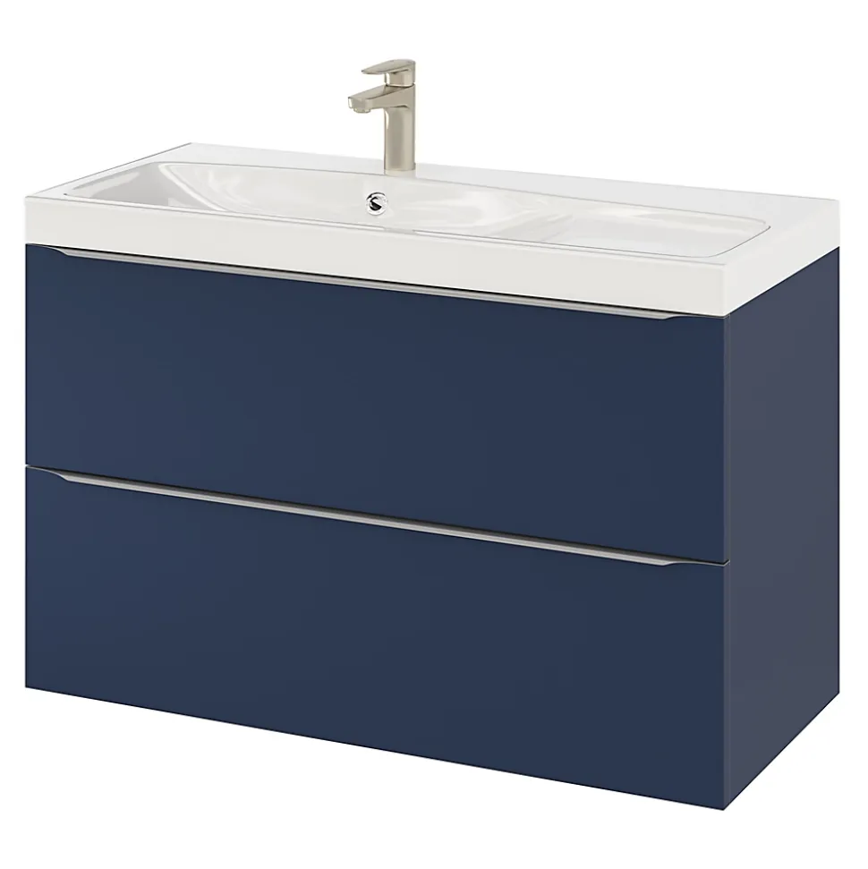 Meuble sous vasque suspendu bleu nuit mat l.100 x H.60 x P.45 cm, GoodHome Imandra