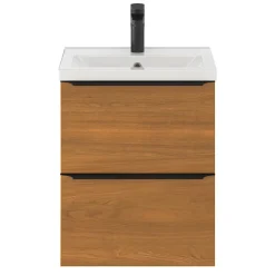 Meuble sous vasque suspendu faible profondeur effet noyer l.50 x H.60 x P.36 cm, GoodHome Imandra