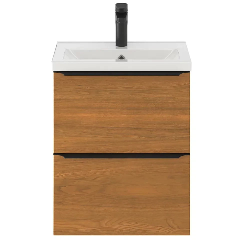 Meuble sous vasque suspendu faible profondeur effet noyer l.50 x H.60 x P.36 cm, GoodHome Imandra