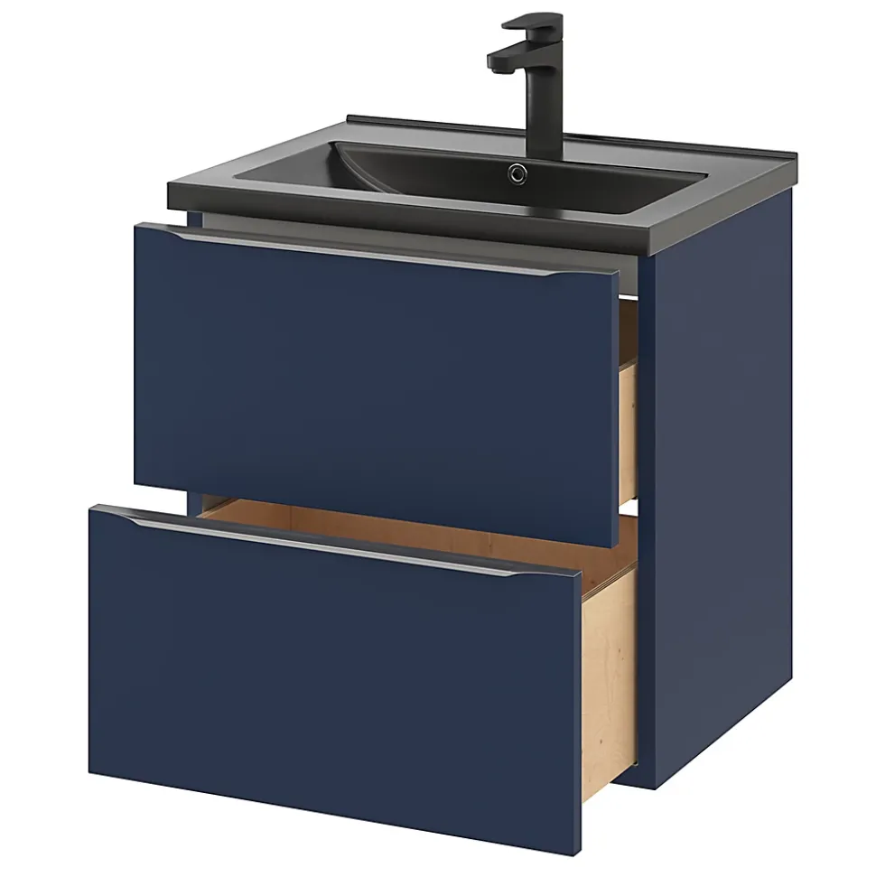 Meuble sous vasque suspendu bleu nuit mat l.60 x H.60 x P.45 cm, GoodHome Imandra