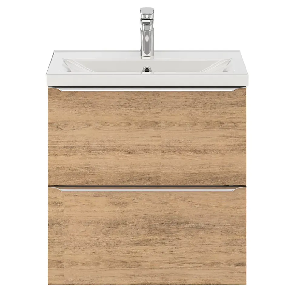 Meuble sous vasque suspendu faible profondeur effet chêne l.60 x H.60 x P.36 cm, GoodHome Imandra