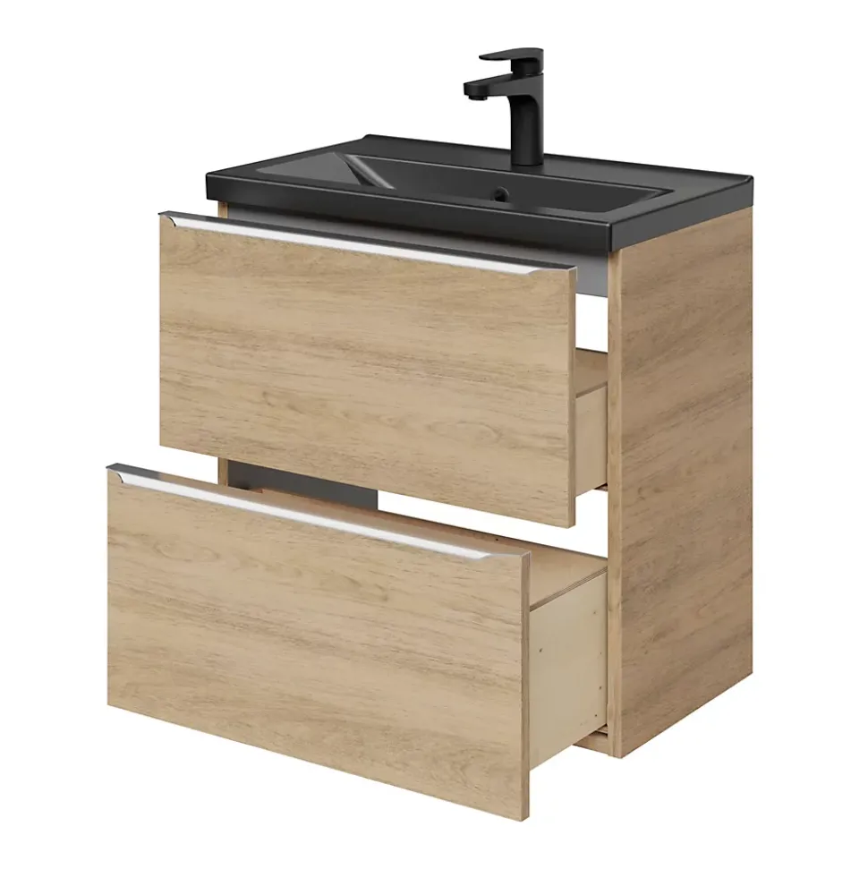 Meuble sous vasque suspendu faible profondeur effet chêne l.60 x H.60 x P.36 cm, GoodHome Imandra