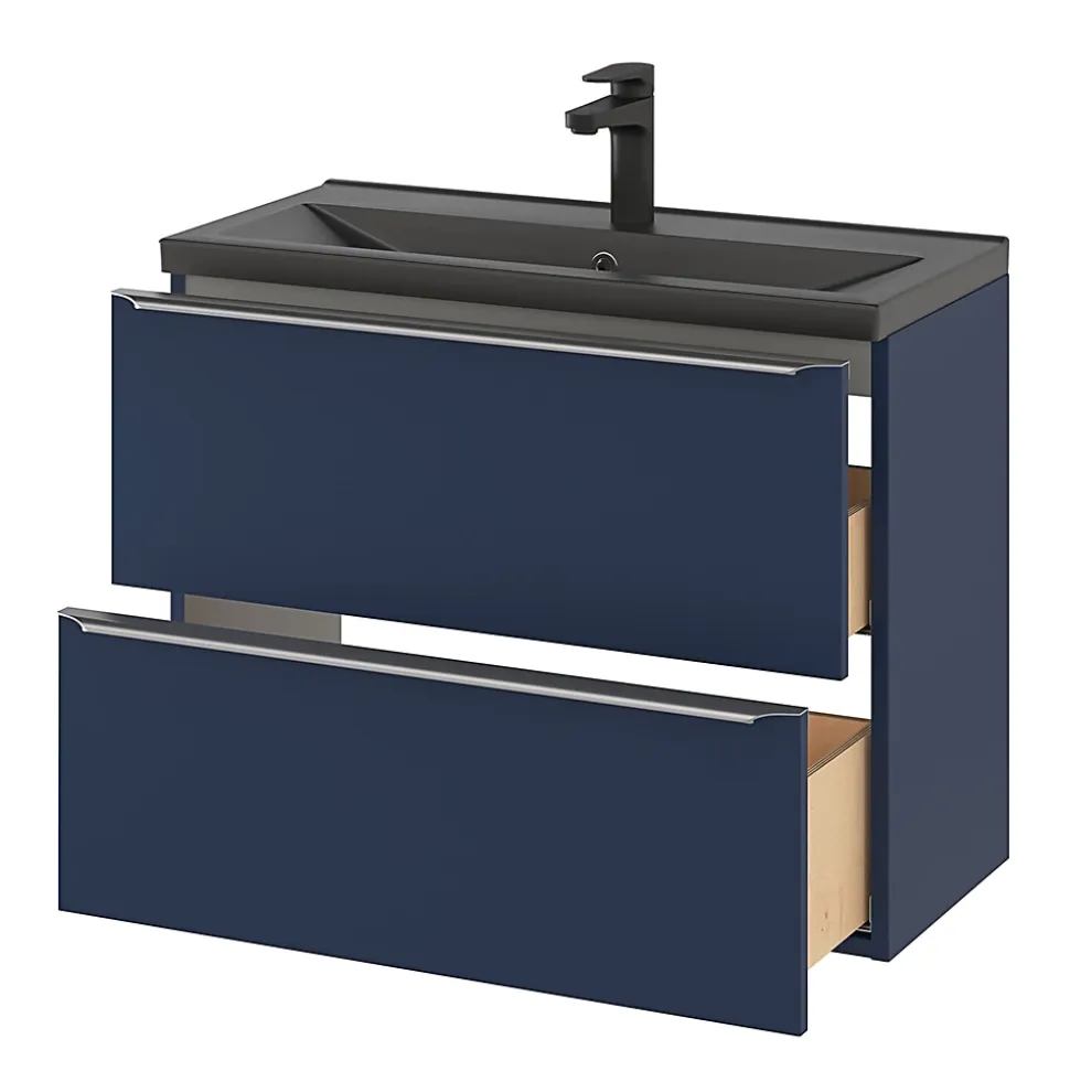 Meuble sous vasque suspendu faible profondeur bleu nuit mat l.80 x H.60 x P.36 cm, GoodHome Imandra