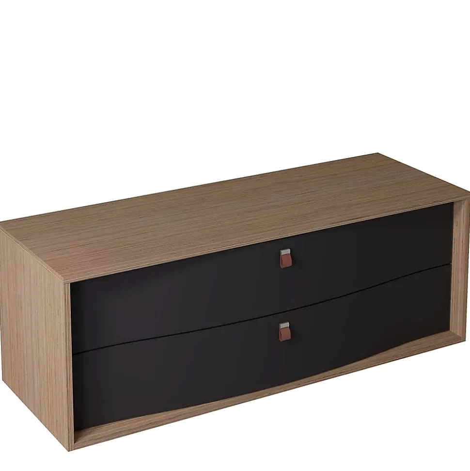 Meuble sous vasque suspendu noir mat 2 tiroirs l.140 x H.50 x P.50 cm, Decotec Havana