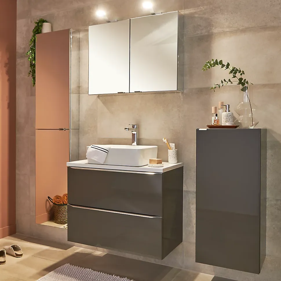 Meuble sous vasque suspendu gris taupe brillant l.100 x H.60 x P.45 cm, GoodHome Imandra