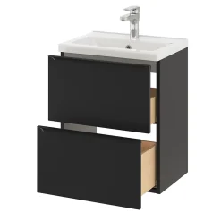 Meuble sous vasque suspendu faible profondeur noir mat l.50 x H.60 x P.36 cm, GoodHome Imandra