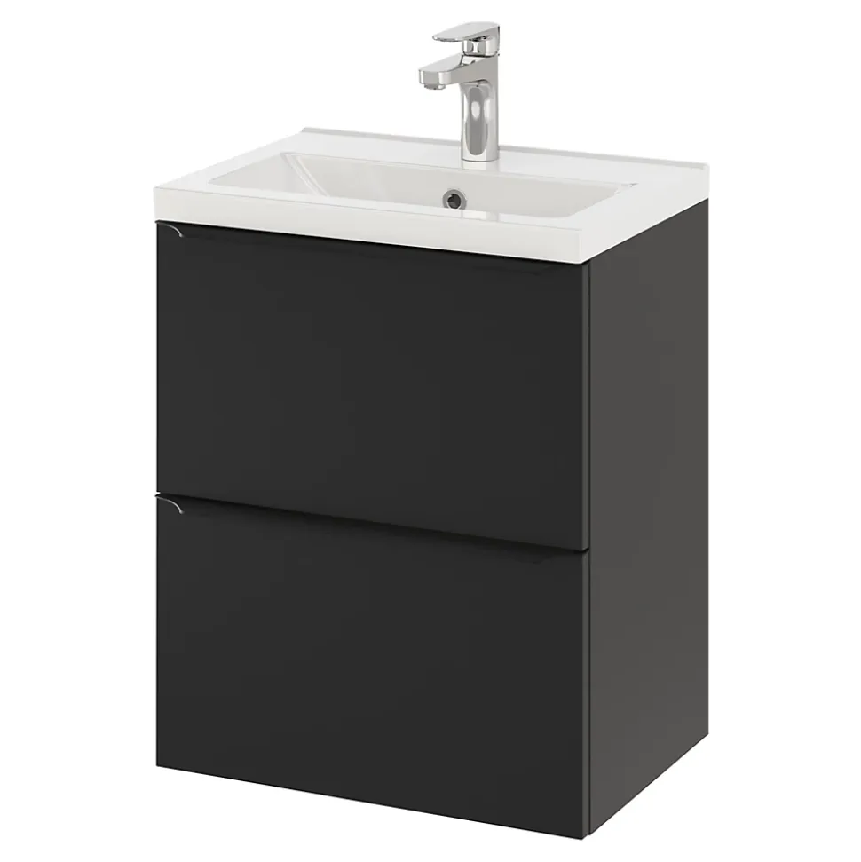Meuble sous vasque suspendu faible profondeur noir mat l.50 x H.60 x P.36 cm, GoodHome Imandra