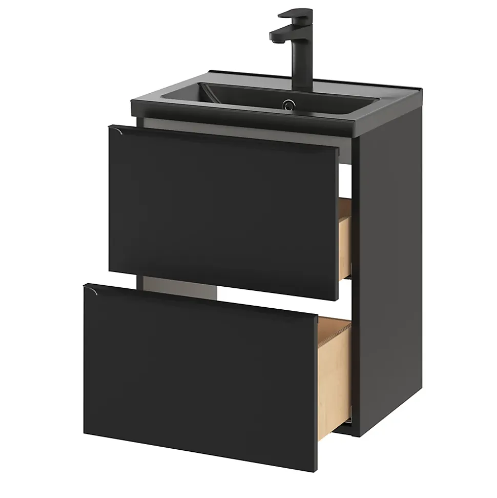 Meuble sous vasque suspendu faible profondeur noir mat l.50 x H.60 x P.36 cm, GoodHome Imandra