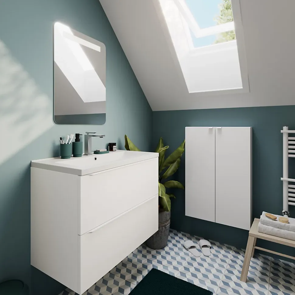 Meuble sous vasque suspendu faible profondeur blanc mat l.60 x H.60 x P.36 cm, GoodHome Imandra