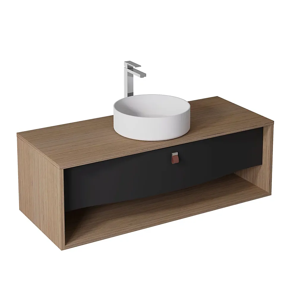 Meuble sous vasque suspendu noir mat 1 tiroir l.120 x H.40 x P.50 cm, Decotec Havana