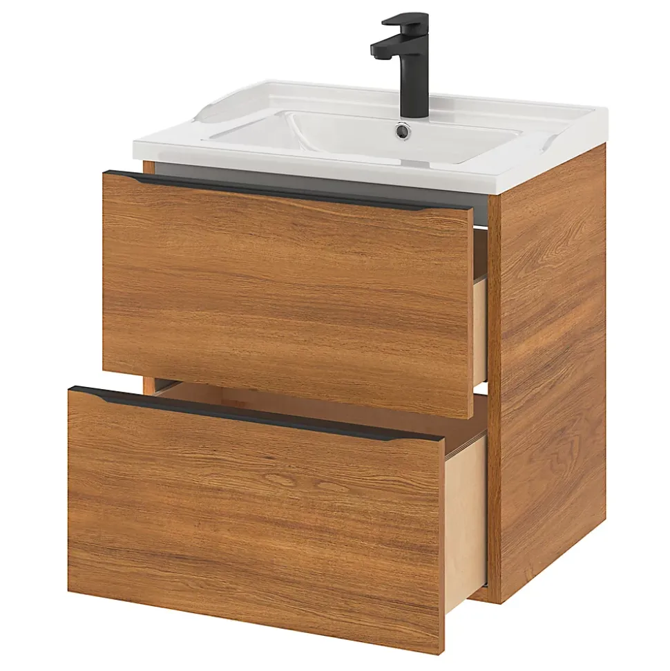Meuble sous vasque suspendu effet noyer l.60 x H.60 x P.45 cm, GoodHome Imandra