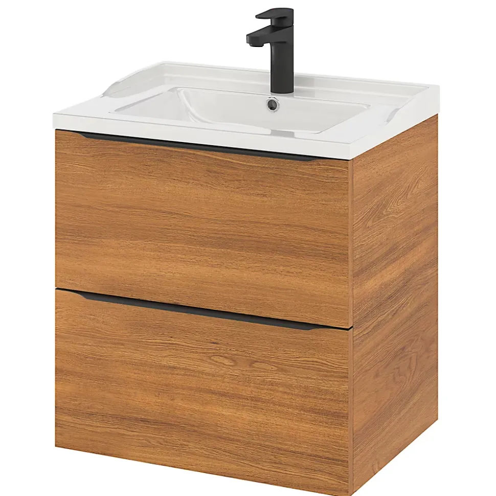 Meuble sous vasque suspendu effet noyer l.60 x H.60 x P.45 cm, GoodHome Imandra