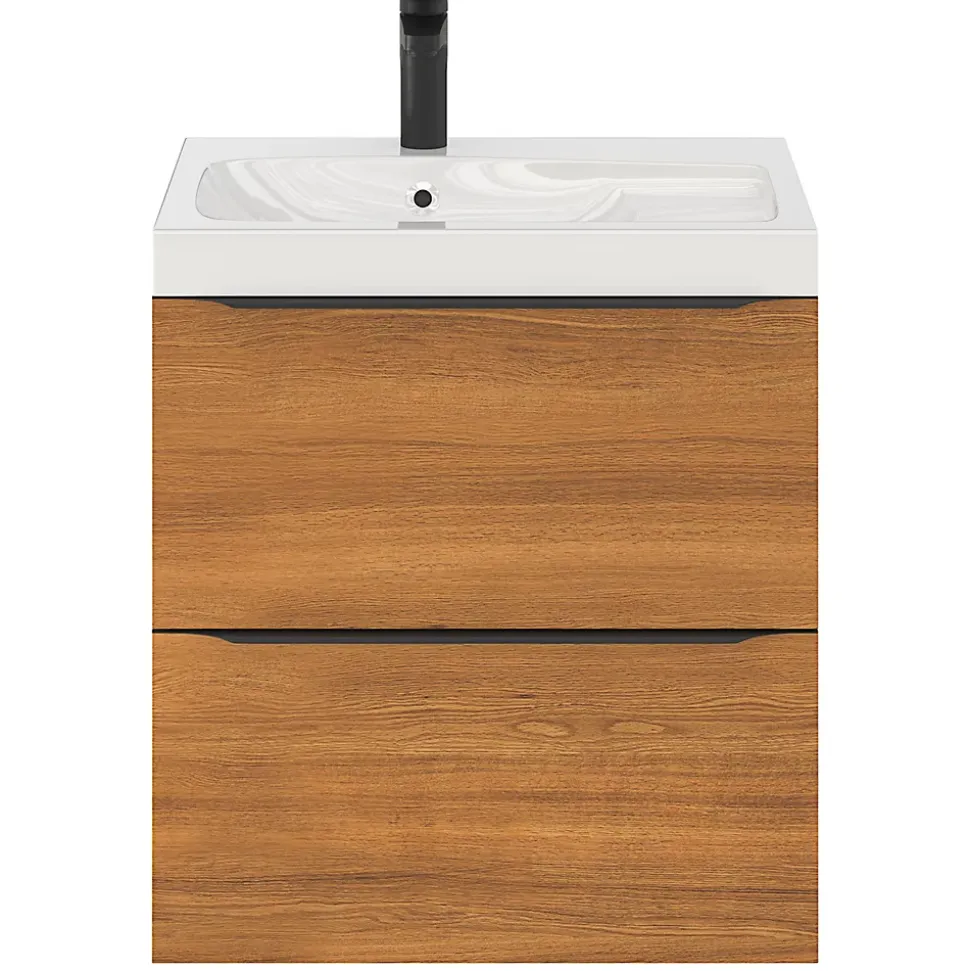 Meuble sous vasque suspendu effet noyer l.60 x H.60 x P.45 cm, GoodHome Imandra