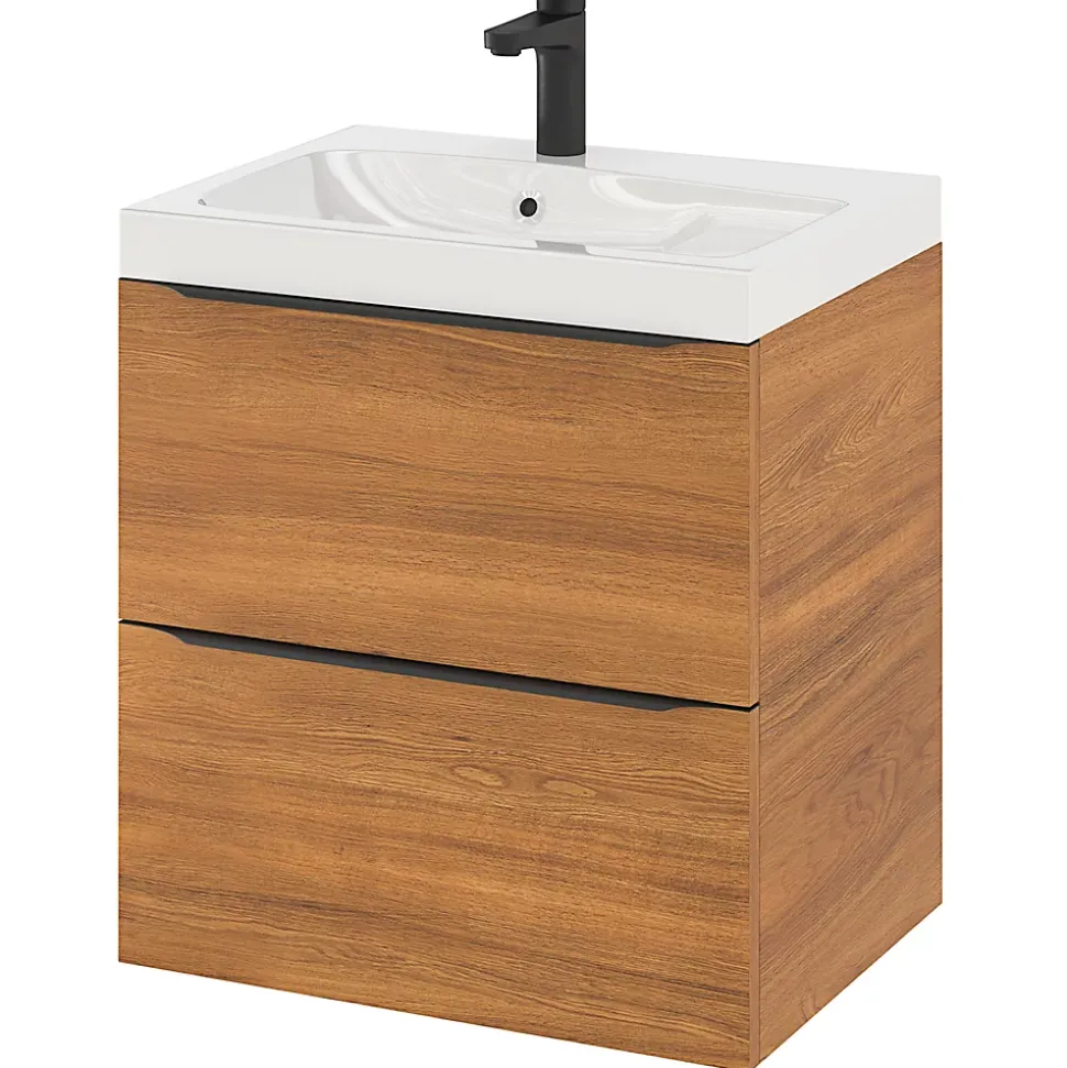 Meuble sous vasque suspendu effet noyer l.60 x H.60 x P.45 cm, GoodHome Imandra