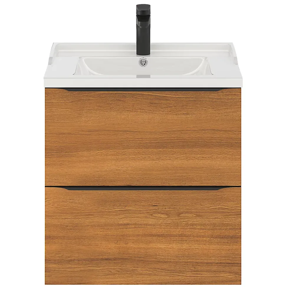 Meuble sous vasque suspendu effet noyer l.60 x H.60 x P.45 cm, GoodHome Imandra