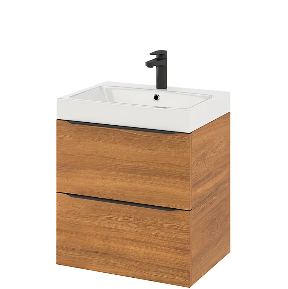 Meuble sous vasque suspendu effet noyer l.60 x H.60 x P.45 cm, GoodHome Imandra