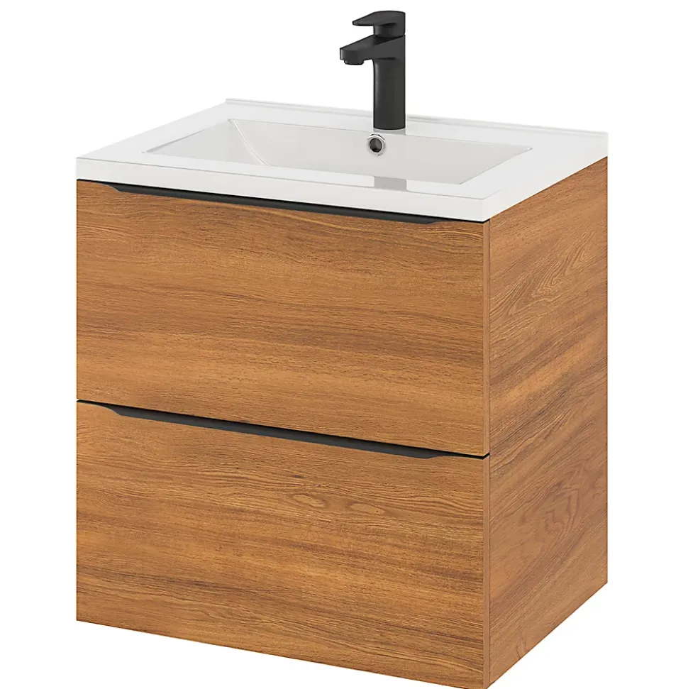 Meuble sous vasque suspendu effet noyer l.60 x H.60 x P.45 cm, GoodHome Imandra