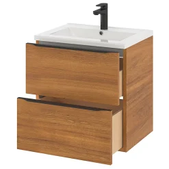 Meuble sous vasque suspendu effet noyer l.60 x H.60 x P.45 cm, GoodHome Imandra