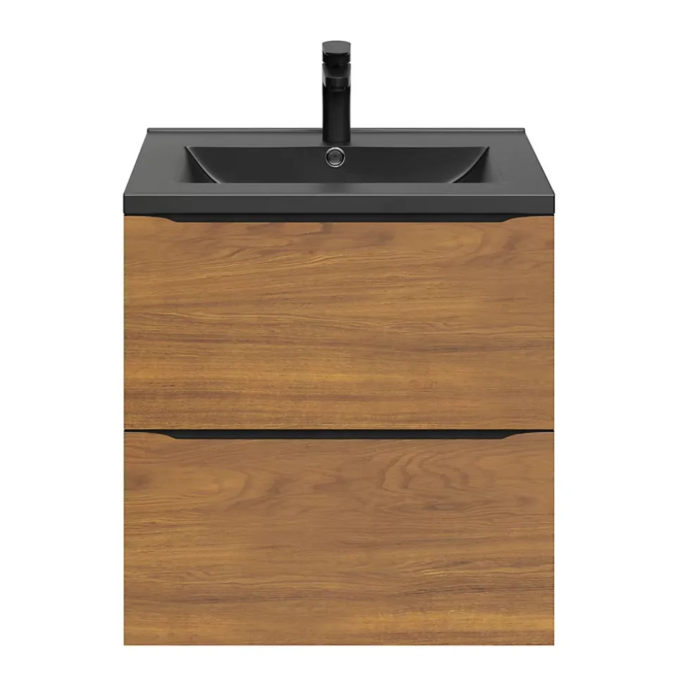 Meuble sous vasque suspendu effet noyer l.60 x H.60 x P.45 cm, GoodHome Imandra