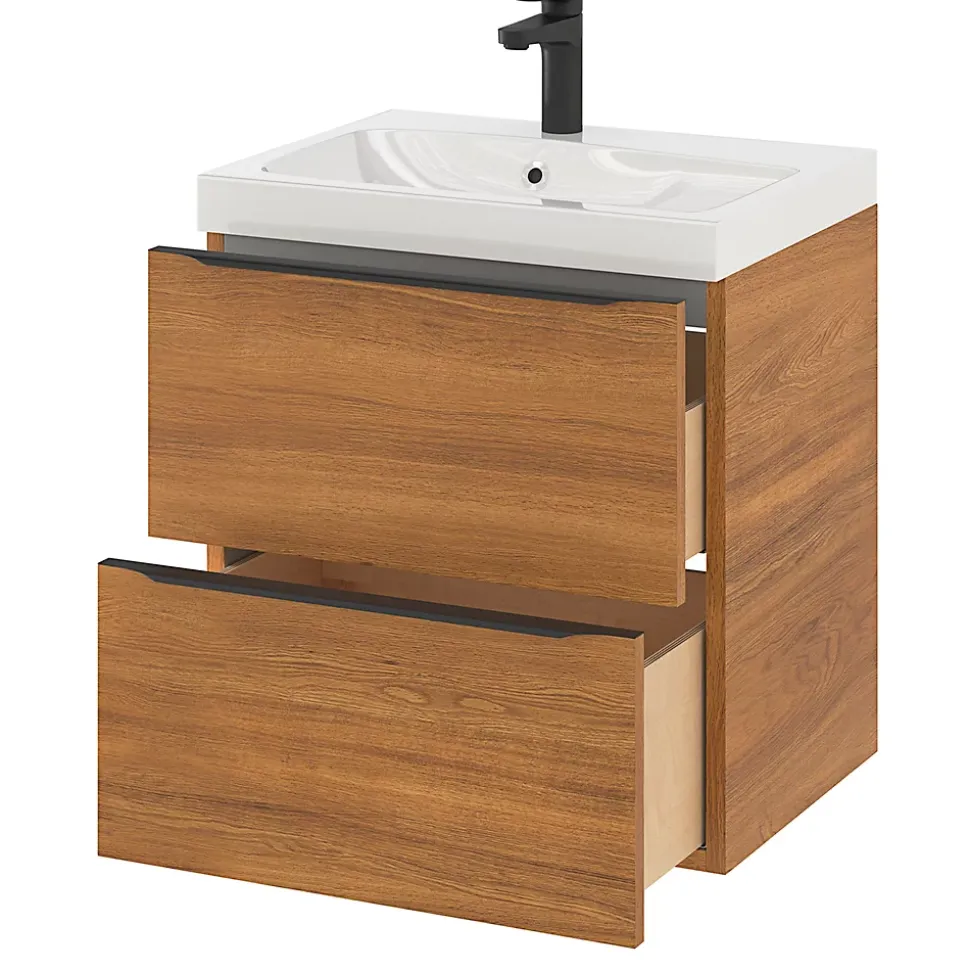 Meuble sous vasque suspendu effet noyer l.60 x H.60 x P.45 cm, GoodHome Imandra