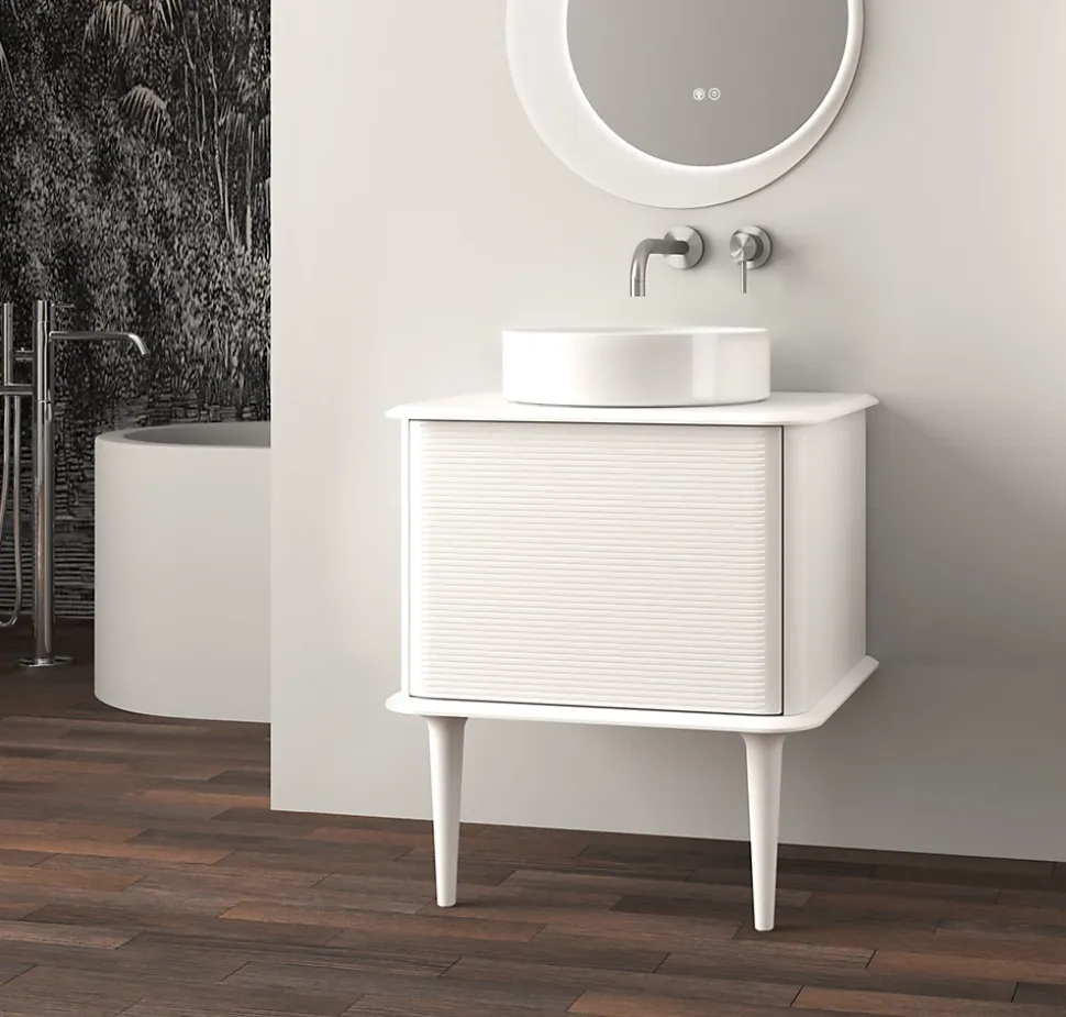 Meuble sous-vasque à suspendre l.61 cm avec plan de toilette, vasque à poser et pieds H.29 cm, blanc mat, Idra