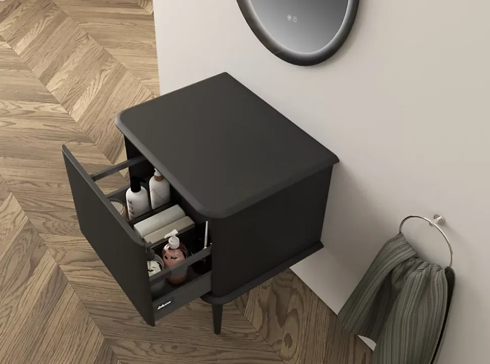 Meuble sous-vasque à suspendre l.61 cm avec plan de toilette et pieds H.29 cm, noir mat, Idra