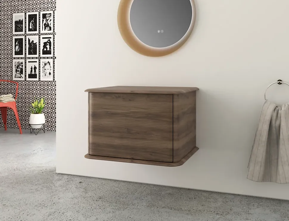 Meuble sous-vasque à suspendre l.61 cm avec plan de toilette, effet noyer, Idra