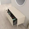 Meuble sous-vasque à suspendre l.141 cm avec plan de toilette et pieds H.29 cm, beige coton, Idra