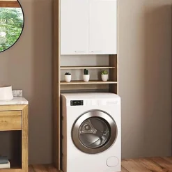 Meuble Étagères de Rangement Contemporain Blanc et Hêtre