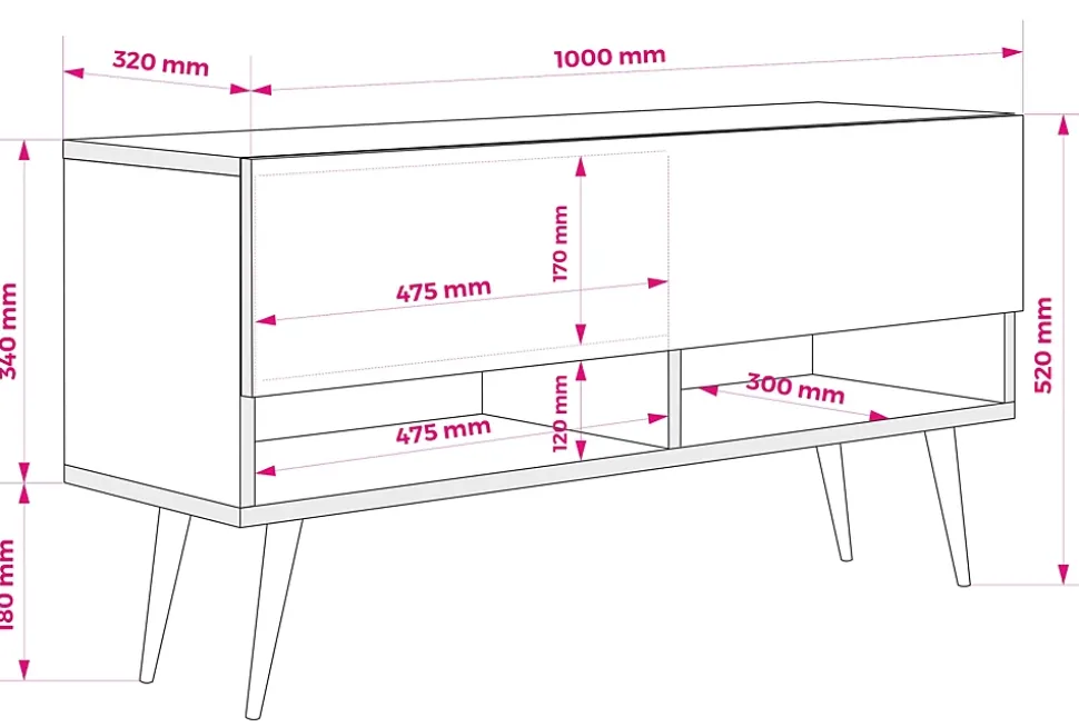 Meuble TV 200 (2 x 100) cm Chêne Craft, 200 x 32 x 52 cm