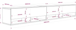Meuble TV 200 (2 x 100) cm Chêne Craft, 200 x 32 x 52 cm