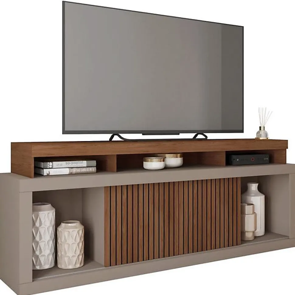 Meuble TV - AEGON - 70 Pouces - Imitation Wengé - 2 Portes Coulissantes - 180 cm