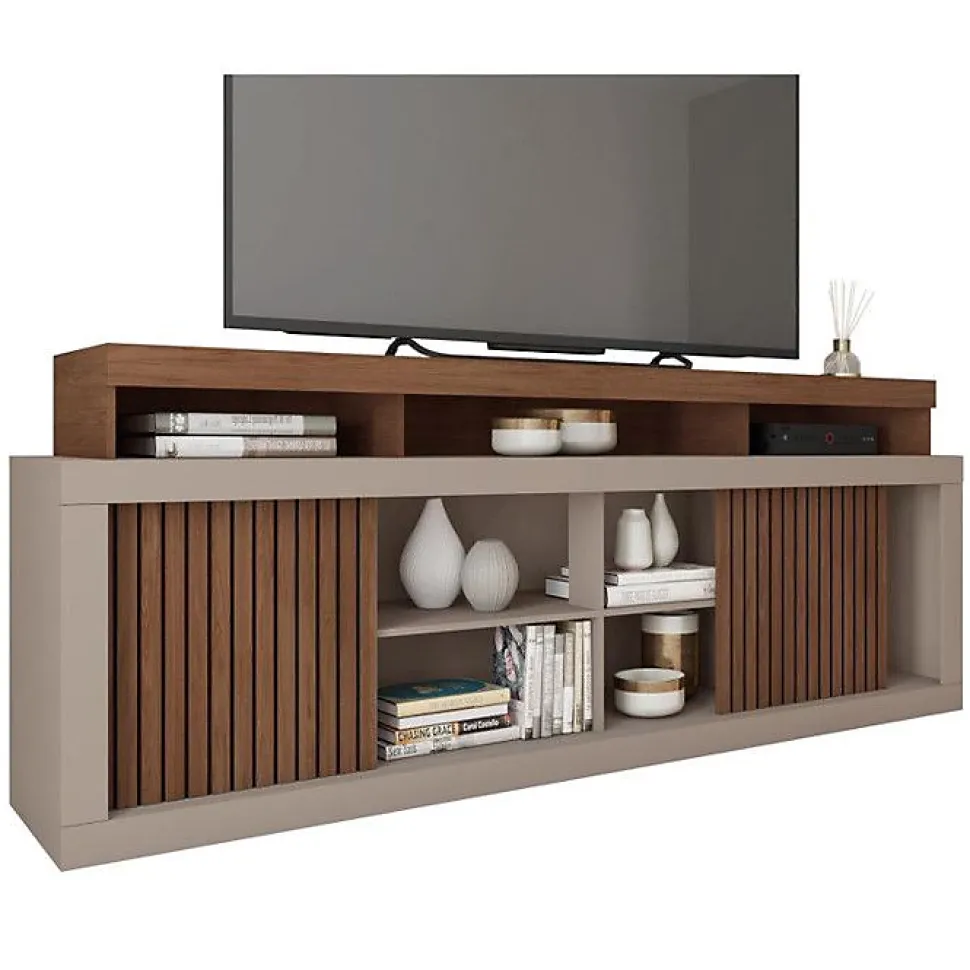 Meuble TV - AEGON - 70 Pouces - Imitation Wengé - 2 Portes Coulissantes - 180 cm