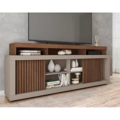 Meuble TV - AEGON - 70 Pouces - Imitation Wengé - 2 Portes Coulissantes - 180 cm