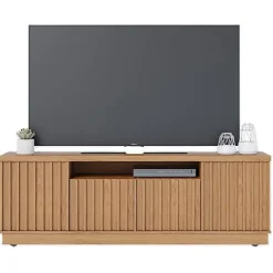 Meuble TV - AMAZONAS - 70 Pouces - Imitation Chêne - 4 Portes - 7 Niches - 6 Roulettes