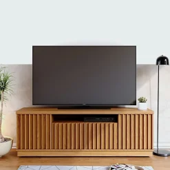Meuble TV - AMAZONAS - 70 Pouces - Imitation Chêne - 4 Portes - 7 Niches - 6 Roulettes