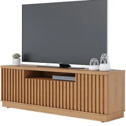 Meuble TV - AMAZONAS - 70 Pouces - Imitation Chêne - 4 Portes - 7 Niches - 6 Roulettes