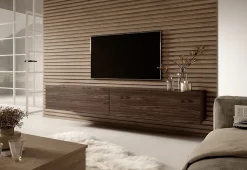 Meuble TV 200 avec deux étagères cm noyer Bisira