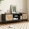 Meuble TV 150 cm - avec Compartiments Ouverts et Fermés, Rangement Vertical et Horizontal, design Moderne, Noir et Bois
