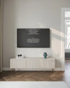 Meuble TV 163 cm 3 portes grège doré OVARLO