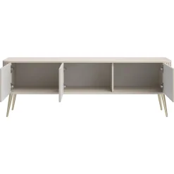 Meuble TV 163 cm 3 portes grège doré OVARLO