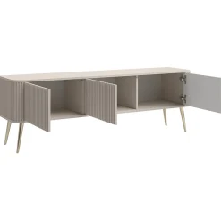 Meuble TV 163 cm 3 portes grège doré OVARLO