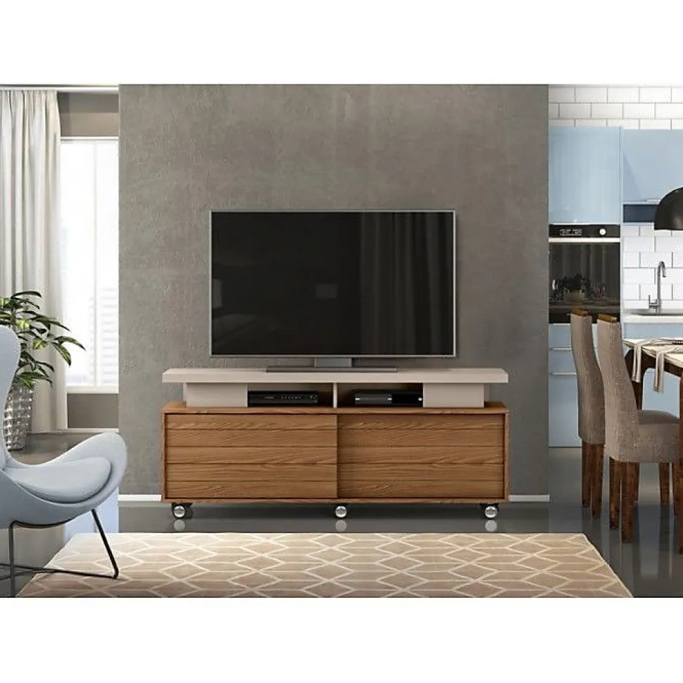 Meuble TV 150 cm 60 Pouces Chêne et Taupe - L 150 x l 38.5 x H 61.7 cm